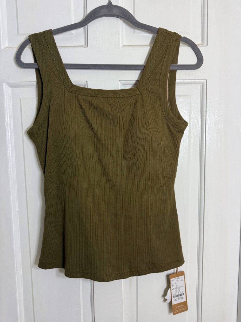 OGL Slinky Square Open-Back Bra Tank Top Regular Length - Brass Olive Green - Picture 2 of 5